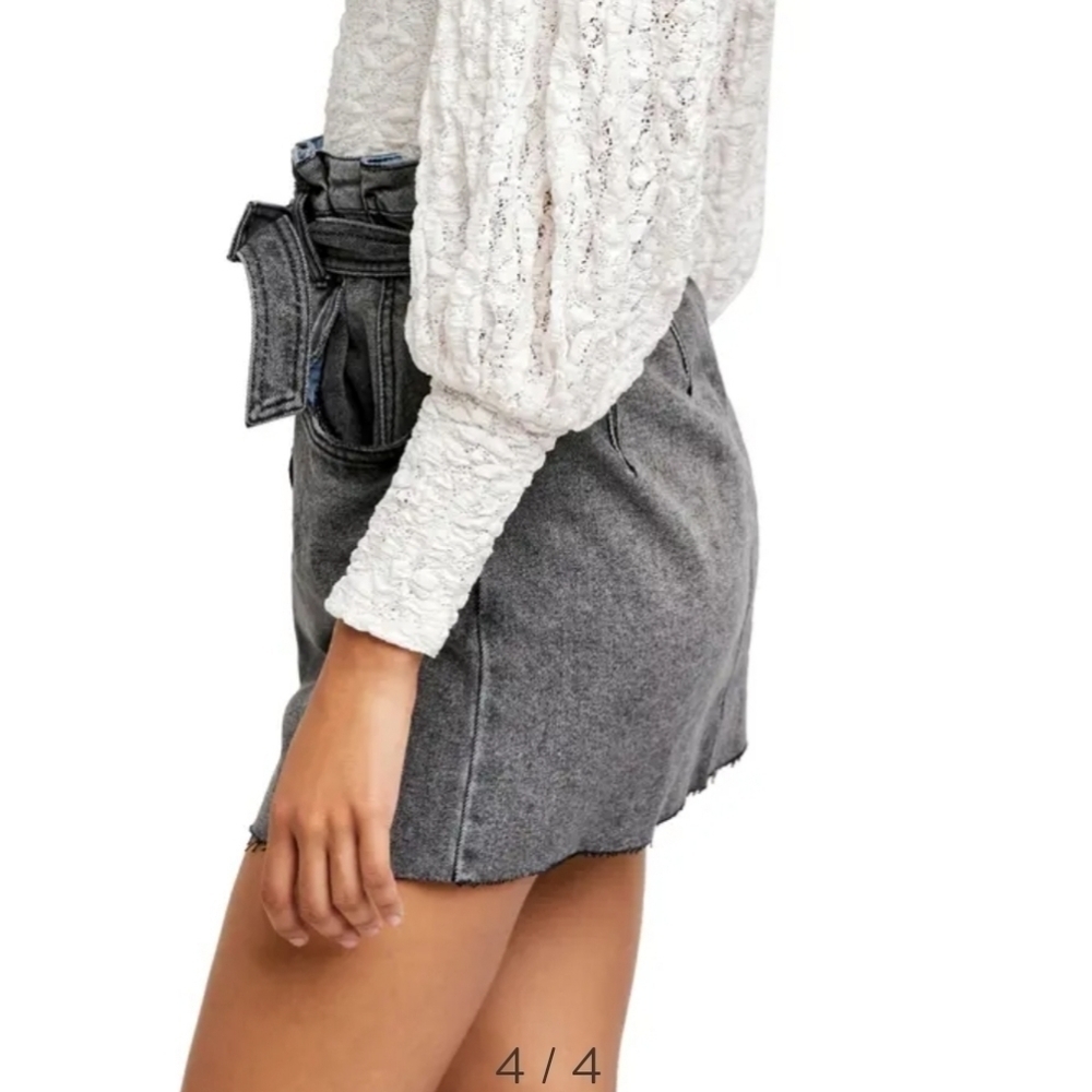 Free People East Of Eden Paperbag Waist denim Mini skirt Western Boho Festival - Picture 3 of 7